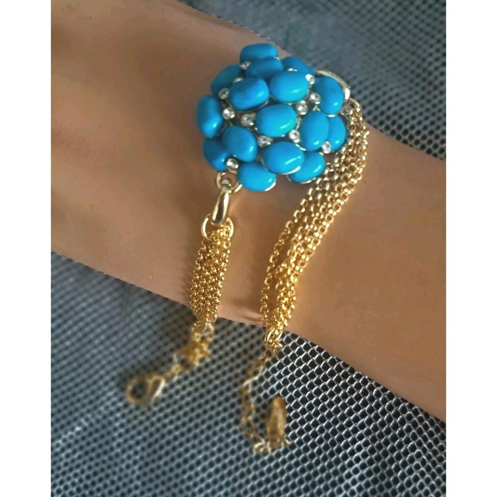 18k Gold & Turquoise: Beria Turquoise Bracelet 18k Over Bronze Crystal